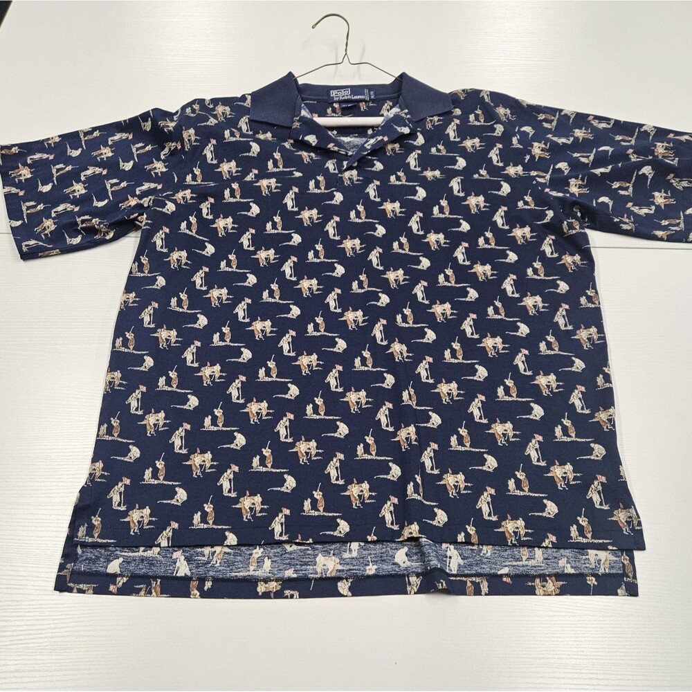 Polo Ralph Lauren Shirt Mens XL Golfers Print Blue 100% Cotton